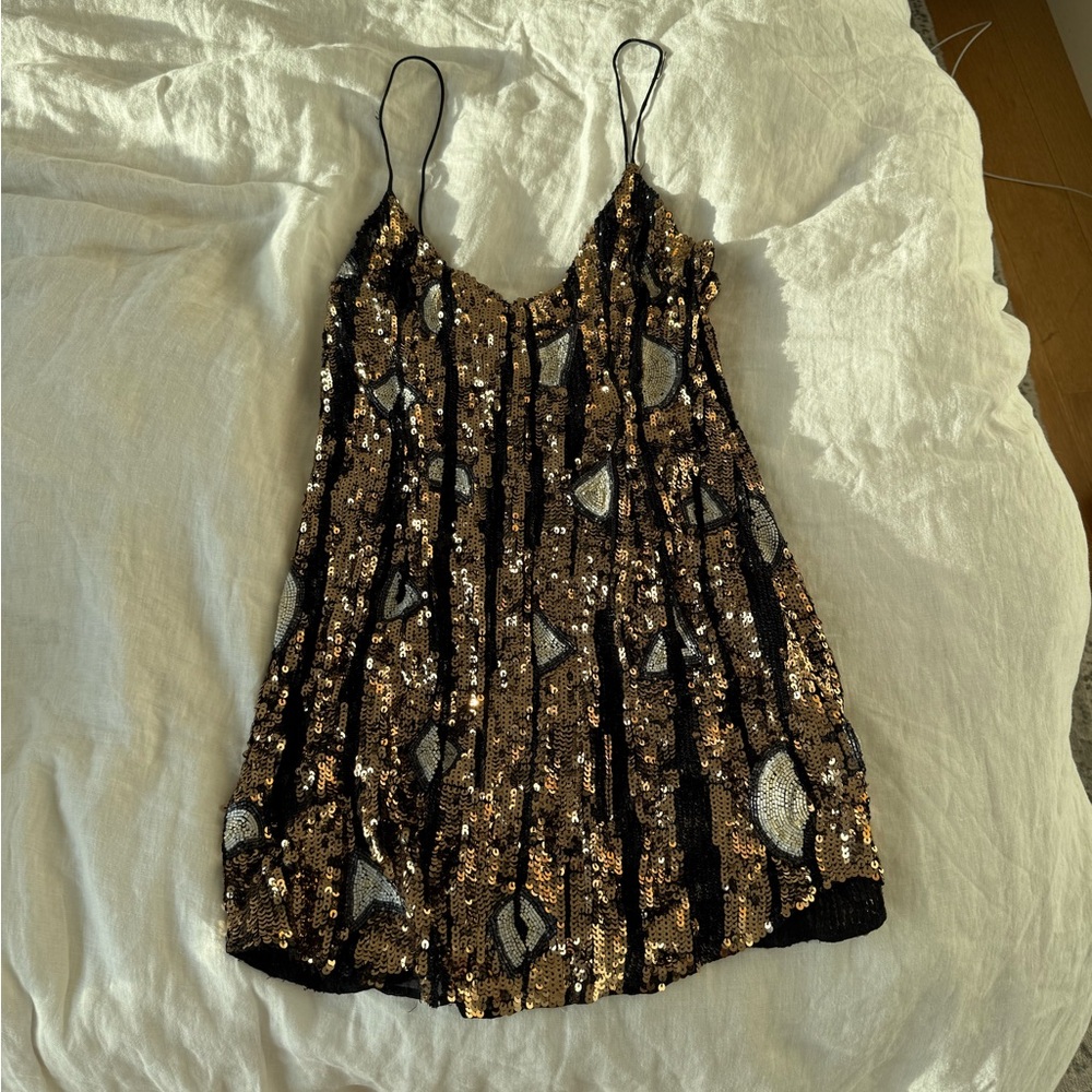 Free People Black and Gold Sequin Dress